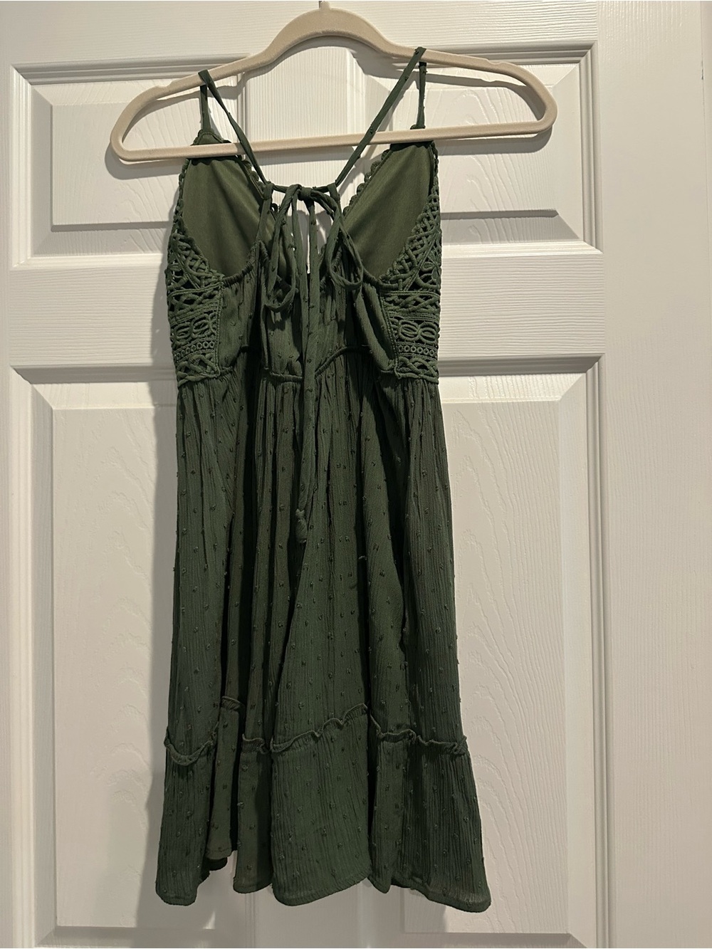 Speechless Olive Green Crochet-Top Spaghetti Strap Mini Dress - Picture 2 of 5